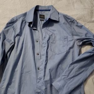 Armani Exchange light grey blue button up
